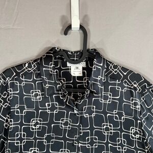 100% Silk Shirt Black and White Geometric Print, 3/4 length Sleeve, Size Small